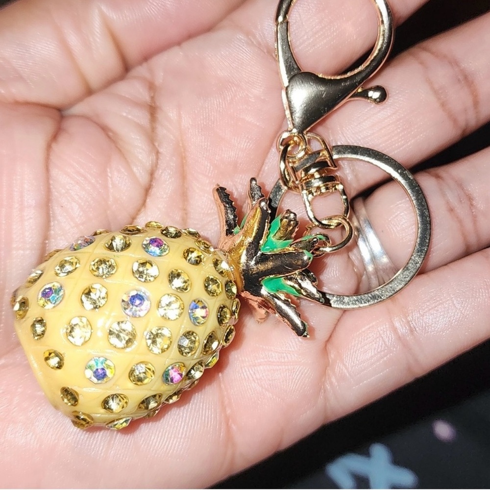 Yellow Pineapple Keychain with Rhinestones